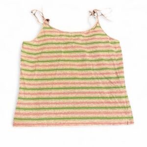 Vintage y2k Xhilaration Striped Tie-Shoulder Tank Top in Pink, Green and Cream